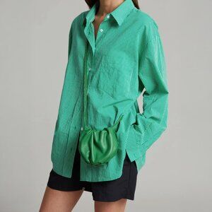 The Frankie Shop Idun Button Down Shirt in Green & White Stripe - Size XS/S